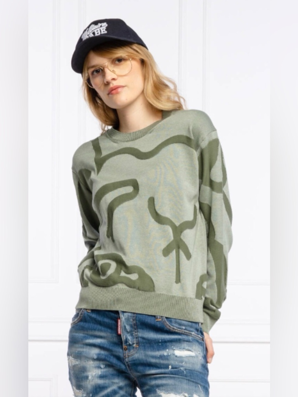 Kenzo Olive Green Abstract Crewneck Sweater. Unisex - Picture 2 of 13
